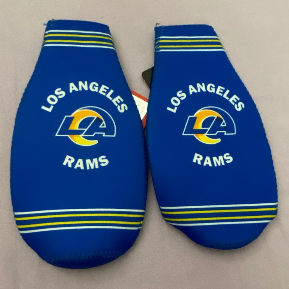 🏈 Los Angeles LA Rams 🏈 Logo Zip-Up Glass Bottle Coozies - Set of 2 - Blue